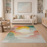 ODIKA Washable Abstract Sun Landscape Modern Area Rug - Low Pile & Non-Slip