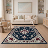 Blue and Teal Traditional Persian Navy Persian Floral Medallion Area Rug