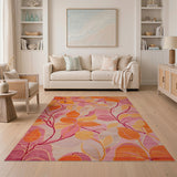 ODIKA Pink Floral Washable Rug - Low Pile Non-Slip Boho Area Rug