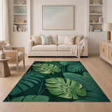 Floral Vintage Lush Green Monstera Leaves Area Rug
