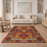 Vibrant Red Multi-Color Geometric Southwestern Rug