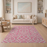 Pink Trellis Floral Rug with Birds and Vines