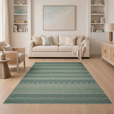 Teal Geometric Striped Woven Area Rug