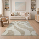 Beige and Neutral Beige Wavy Abstract Area Rug