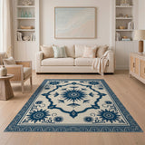 Navy Blue Persian Sunburst Floral Rug