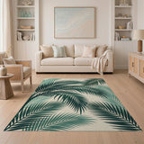 Green Teal Palm Frond Coastal Area Rug