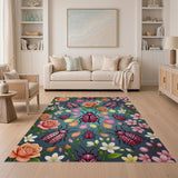 Pink Spotted Beetles Roses Area Rug