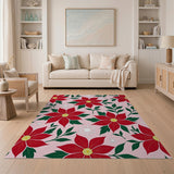 Pink Poinsettia Snowflake Area Rug