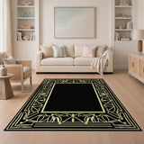 Traditional Persian Gold and Silver Ornate Gold Filigree Black Area Rug