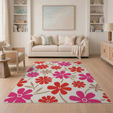 Vibrant Pink Red Floral Pattern Area Rug