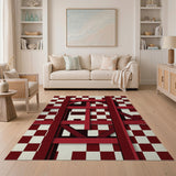 Bold Red Checkered Geometric Frame Rug