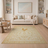 Tribal Rooster Beige Area Rug