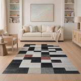Bold Geometric Block Area Rug Black White Red