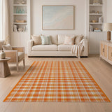 ODIKA Orange and White Checkered Washable Area Rug - Low Pile Non-Slip Modern Plaid Rug
