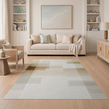 Layered Beige Neutral Geometric Area Rug