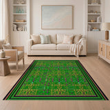 Emerald Green Gold Purple Beaded Geometric Rug