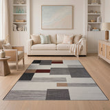 Modern Geometric Block Area Rug in Grey Red