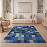 Blue and Teal Blue Patchwork Geometric Area Rug