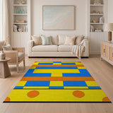 Vibrant Geometric Block Area Rug in Blue Yellow Orange