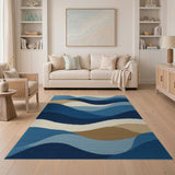 Abstract Area Blue and Teal Layered Blue Wave Abstract Area Rug