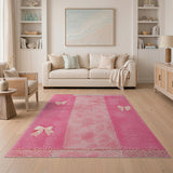 Fluffy Pink Patchwork Shag Rug with Satin Bows