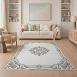 Ornate Floral Medallion Grey Rug