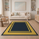 Gold Framed Navy Geometric Area Rug