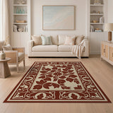 Ornate Red Floral Cream Area Rug