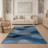Blue Wave Layered Abstract Area Rug