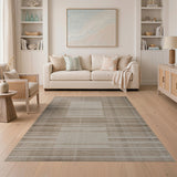 Beige and Neutral Beige Geometric Grid Area Rug