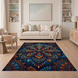 Blue and Teal Teal Orange Mandala Area Rug