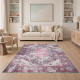 Pink Distressed Vintage Floral Area Rug