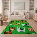 Cartoon Jungle Animals Green Kids Area Rug