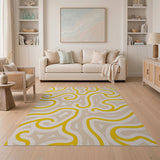 Wavy Yellow Abstract Area Rug