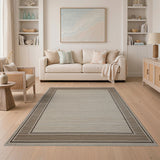 Beige Woven Rug with Brown Border Frame