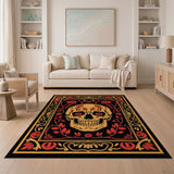 Ornate Sugar Skull with Roses Area Rug