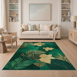 Green Emerald Green Gold Leaf Foliage Area Rug