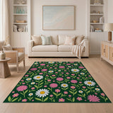 Pink White Daisy Meadow Area Rug