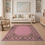 Pink Pink Ornate Floral Border Area Rug
