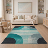 Geometric Modern Blue and Teal Teal Grey Abstract Geometric Area Rug