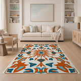 Orange Teal Geometric Starburst Area Rug