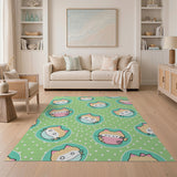 Cute Cartoon Cat Pattern Green Area Rug