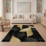 Gold and Silver Gold Black Geometric Abstract Area Rug