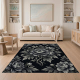 Exquisite Black Peony Medallion Area Rug