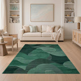 Emerald Green Abstract Wave Geometric Rug