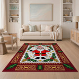 Festive Santa Claus Christmas Area Rug with Holly