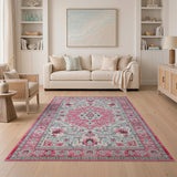 Vibrant Pink Persian Floral Medallion Pink Rug