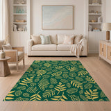 Emerald Green Golden Leaf Outline Area Rug