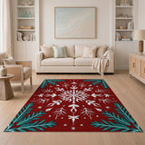 Red Snowflake Teal Fern Area Rug