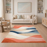 Abstract Wave Area Rug in Orange and Blue